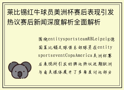 莱比锡红牛球员美洲杯赛后表现引发热议赛后新闻深度解析全面解析
